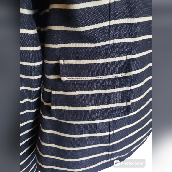 Banana Republic Womens Blazer Navy Blue With Ivory Stripe Italian Linen Sz10 - Picture 6 of 16